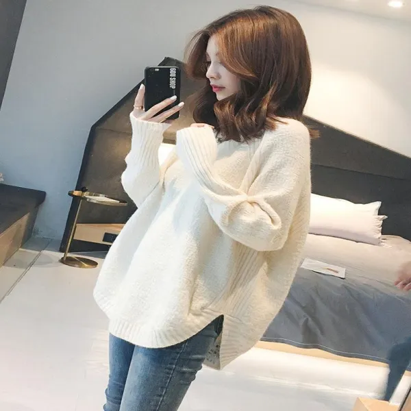 happy 심플 무지 루즈핏 가을겨울 캐주얼 여자니트 브이넥