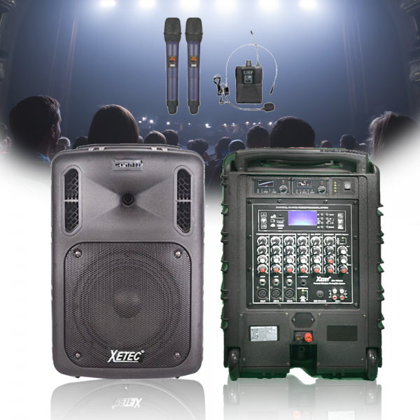XTECENT 이동식 앰프 EV-7600 고출력 500W 스피커 6채널믹서 무선마이크 헤드셋 마이크 야외행사 집회 버스킹 학교 교회 강연용, 무선마이크 2개