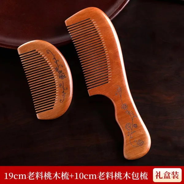 천연 복숭아나무빗 자 가정용 우드 숏 정전기 탈모이다 단목 쇠뿔 방지 남성 여성 장발 전용, 19cm 원료 복숭아나무빗 _10cm