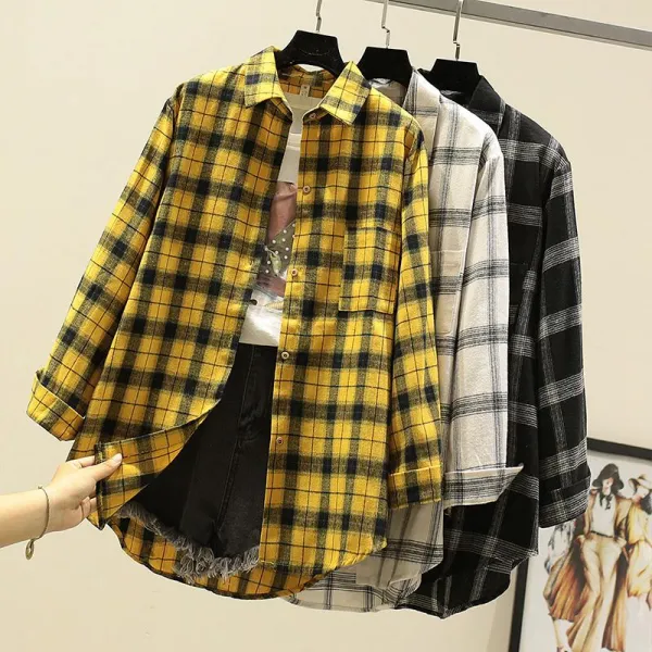 빅피플 코트 Sa2742 긴팔 루즈핏 빅사이즈 셔츠 체크 이너