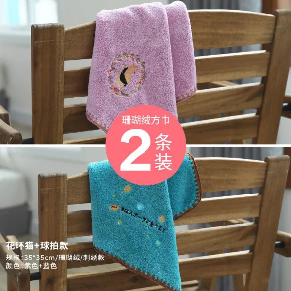 가정용수건 수건닦이 걸이식 초강력 흡수 작은 네모난 스타일리쉬 손을 떼다 순면 코튼 세수 미니 사이즈 3778933819, 보라색 꽃 덩쿨 고양이 _블루 라켓