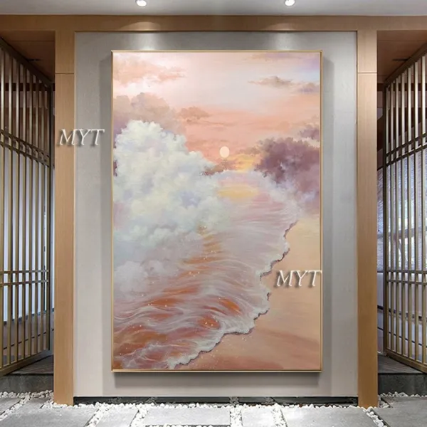 Simpleeee 수제 바다 경찰 예술 그림 현대 거실 장식 유화 유화 질감 바다 경치 예술 그림 벽 어울 잉 아트 워크, Unframe-myt56 (8)F, 120x180cm unframed