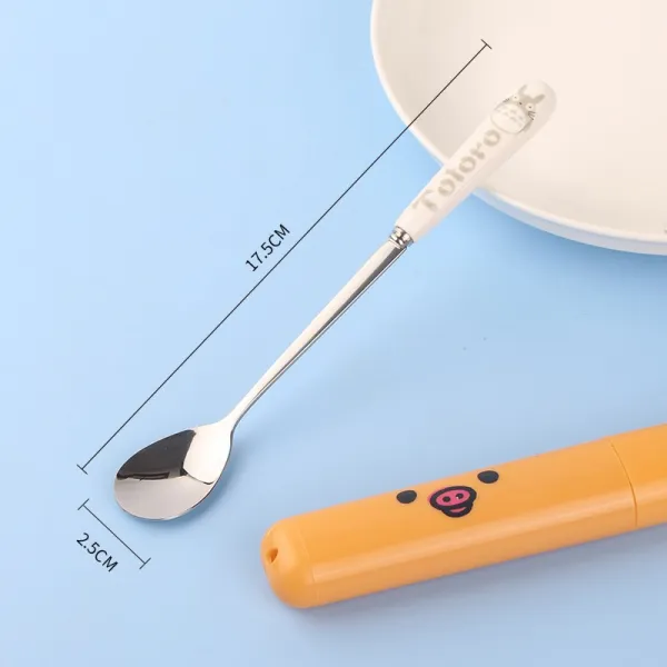 퀸 스텐컵 독창적 커피스푼 도자기 애니메이션 큐트 긴 자루 디저트 소녀 스테인리스 스틸 믹싱 단조탕, 17.5CM 용묘 숟가락 _애니메이션