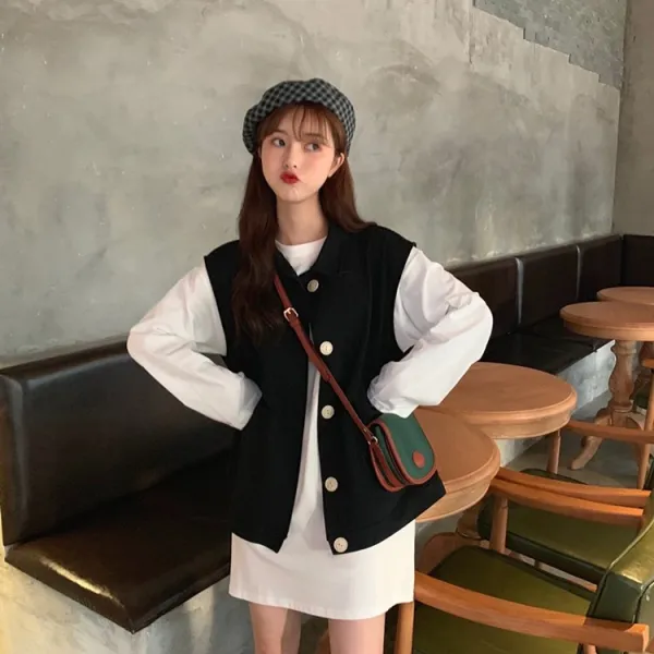 한스타일 여성 가을 루즈핏 하프 레이어드 조끼