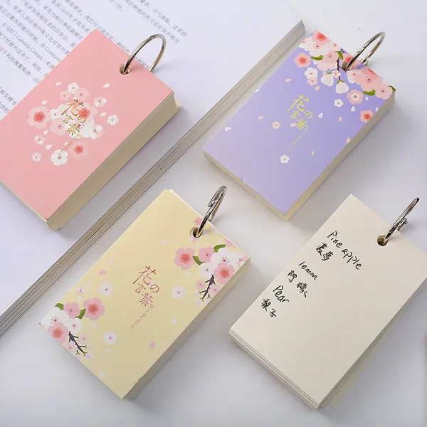 송이네 가네타니 후미 구4본장 영어 단어장 고리형 단추형 기록함 주머니 영문 등 백일장 기억 큰사이즈 라지 두꺼운 연구 벚꽃 비 단어장 （4본장 ）