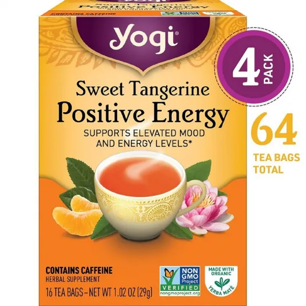 [미국직구]Yogi 차 달콤한 귤 긍정적 인 에너지 상승세 에너지 레벨 4팩 64티백 총, 선택, 상세설명참조