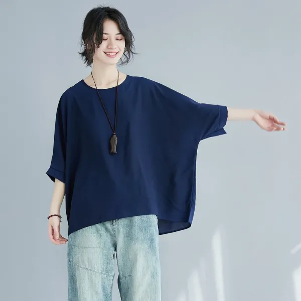 샵솔베이지 박시루즈핏 여름 여성 나그랑 쉬폰 티셔츠 블라우스