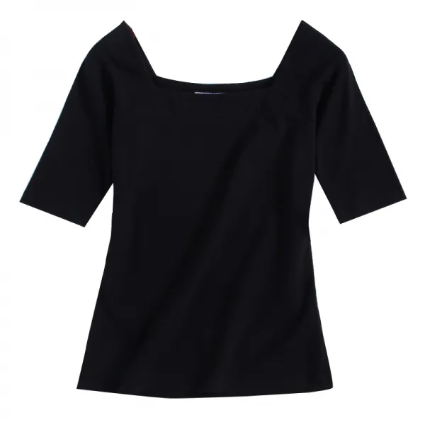 가을 신반소매 티셔츠 여 슬림 쌍방 넥 이너 솔리드 상의