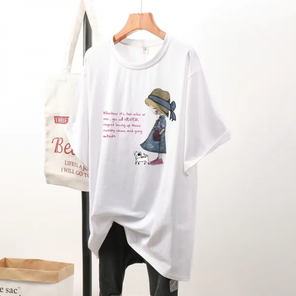 특대 사이즈 200 세미 반팔 티셔츠 여 와이드 차렵 Mm 하의 실종 순면 반 소매 상의