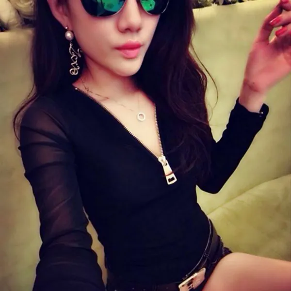 여성 브이넥 섹시티 무지 긴팔티 슬림 티셔츠 봄신상 RHJ19 긴팔
