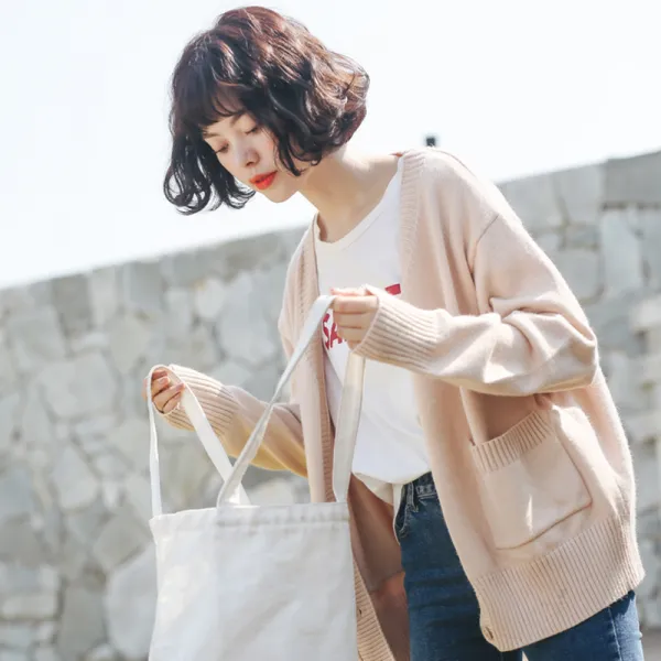 SIMKUNG 심쿵마켓 가을 아우터 박시 브이넥 긴팔 니트 가디건