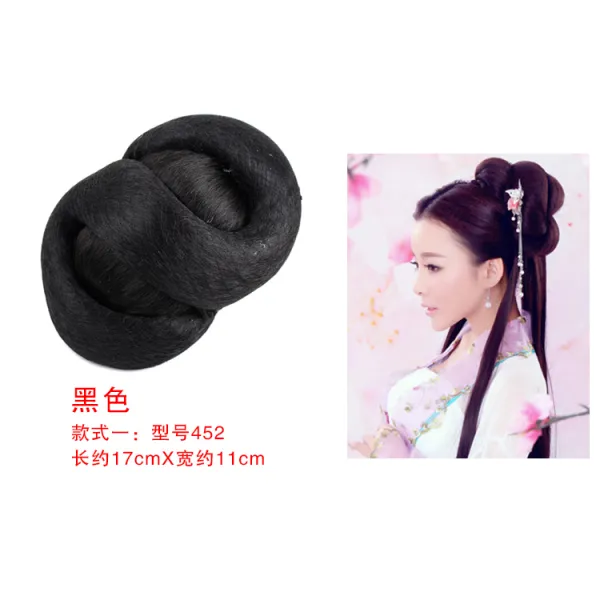 고대복장 에스닉 공연 스타일링 뒤통수 상투 쇼 와 신부 수화 올림머리 매트, 1, 타입 양식 1 ：모델 452 블랙
