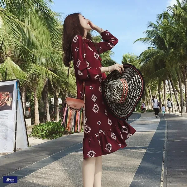 쇼핑하자 원피스 여성 예쁜데 편한 빅 패턴 롱 프릴원피스c25