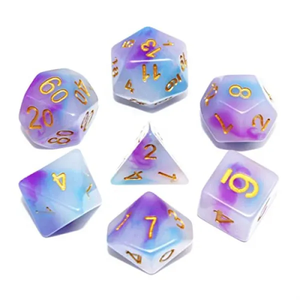 주사위 DND 다각적 게임 주사위 세트 던전과 드래곤에 적합한 RPG 주사위 DD Pathfinder MTG 롤 플레잉 게임 주사위 호수 블루 로즈 (Purple & Blue), Purple & Blue