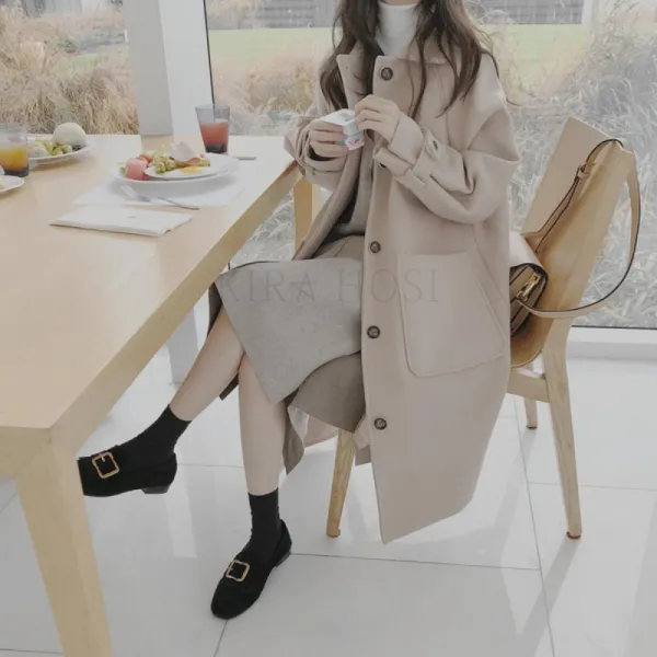 Kirahosi 롱코트 가을 겨울 여성 모직 캐시미어 롱코트 자켓 아우터 슬림핏 110 285 Bijnmak5