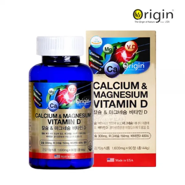 오리진 칼슘 마그네슘 비타민D 영양제 1600mg 90정 90일분 식약처 칼슘 마그네슘 2대1 비소성 산호칼슘 손발저림 눈밑떨림 뼈 치아 건강 중년 온가족 영양제 미국산