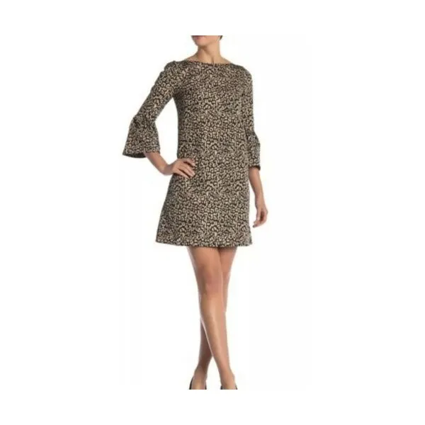 125594 라파예트 Lafayette 148 Marissa Bell Sleeve Shift 드레스 블랙 Tan A-Line Tunic 10