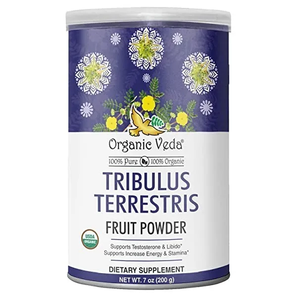 Organic Veda Tribulus 테레스트리스 분말 - USDA 인증 비 GMO 유기농 테스토스테론 트리불루스 분말 – 7 온스