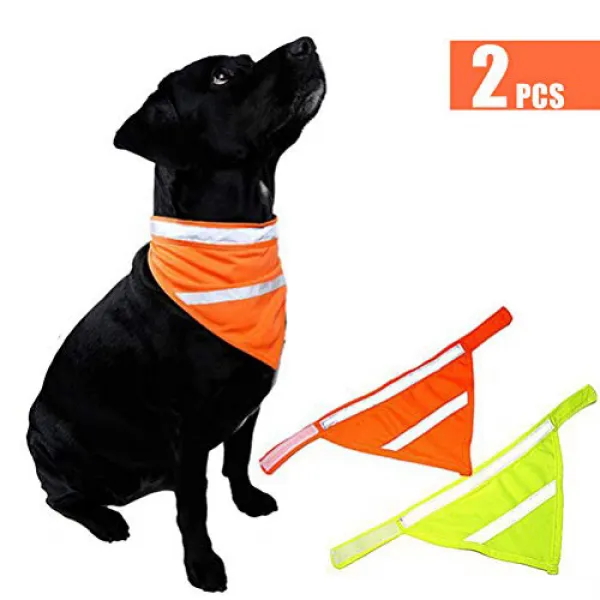 Dog Bandanas Reflective Dog Scarf Velcro Dog Bandana Cat 2-Pack YellowOrange M 개 반다나 반사 사견 스카프 벨크로 개, 1