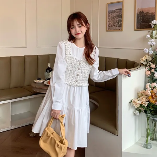  On133375 실제촬영실가 조추한chic잔향 조끼+소매 길이원피스 세개표가 완비되어 있다 검지된