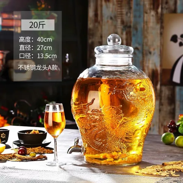 술 담그기 유리병 두툼 술통 술독대 용두 10가정 인삼 담금 전용 술병 밀봉, 1, 라이트그레이 20근스테인리스강 수도꼭