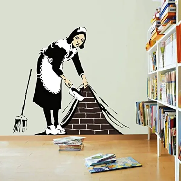 하녀는 테마 포장 마차 아트 비닐 접착 벽을 일하기 위하여 강제 된 집의 가정부 28 X 28 분리형 거실 뱅크 샤 상징적 인 거리 낙서 아트 장식 침실 스티커 여러 가지 빛깔 본상품