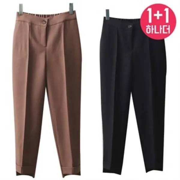 나야홍 빅사이즈 1+1 하나더 심플핀턱롤업기모팬츠 H19b135