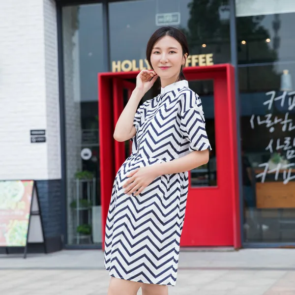 Faweidiao 임부복 여름 반소매 원피스 45095357 블루스트라이프