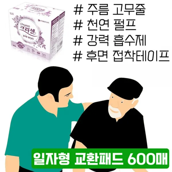 DMG_마켓1092흡수율이 참 좋은 남녀공용 일자형 교환패드 600매 간병호용품 요양원용품 병간호 요실금기저귀 노인용품SIWOLAE_마켓1029, ☆동일☆크리센 일반형, 교환패드(600매)