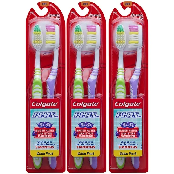 Colgate Plus 부드러운 칫솔 (혀 클리너 포함)-6 개수, 단일상품