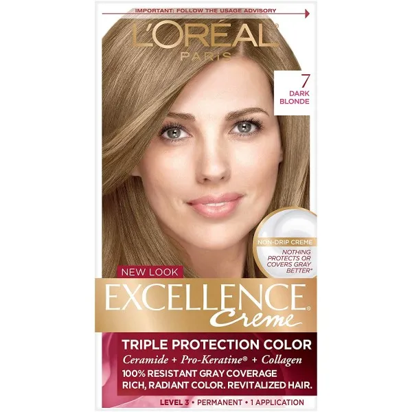 L'Oreal Paris 로레알 파리 우수 크림 영구 머리 색깔 7 어두운 금발 100 % 회색 범위 머리 염색 1 팩, 단일상품, 단일상품
