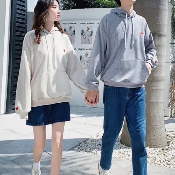 커플후드티 하트로고 아이보리 그레이 남성 여성 아우터 1378