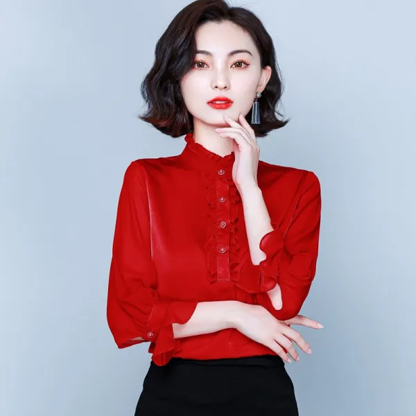 블라우스 셔츠 여성가을옷 길이 명년 레드작은 옷 여성셔츠 루즈핏 럭셔리 빨간색 상의