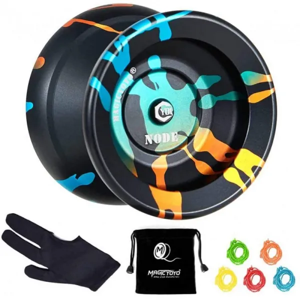 Magyyo Professional Yoyo Metal Yoyo Y01 Nod 무응답 Yoyo Black Yoyo + 5 Yoyo String 1 Yoyo Bag 블랙 글로드 & 블 단일옵션