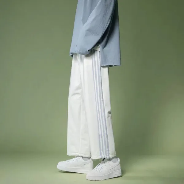 DFMEI 남자 스트라이프 팬츠 캐주얼 봄 트렌드 9부 슬랙스 조거 스트링 팬츠 어디에도 어울리는 한국판이 곧다.통바지다.