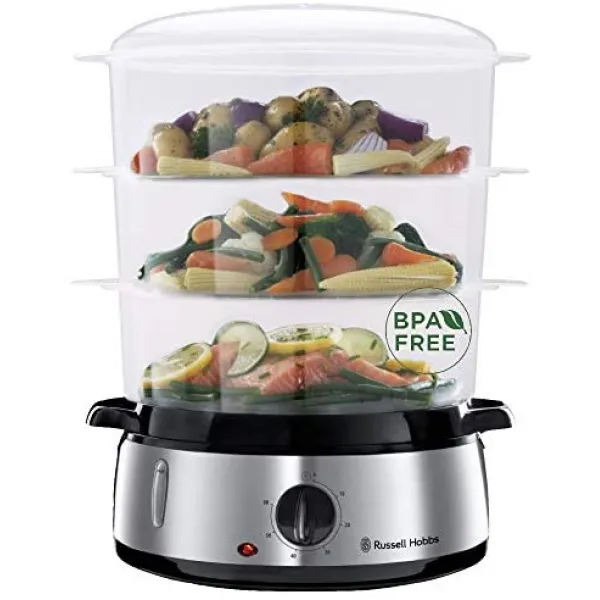 Besuchen Sie den Russell Hobbs-Store Russell Hobbs 스팀 오븐 9.0l (60 분 타이머 + 자동 꺼짐) 식기 세척기 사용 가능한 스팀 용기 3 개 + 밥 그릇 + 달걀 홀더 6 개 BPA 프리 스팀 쿠커 Cook, 단일옵션, 01.기선