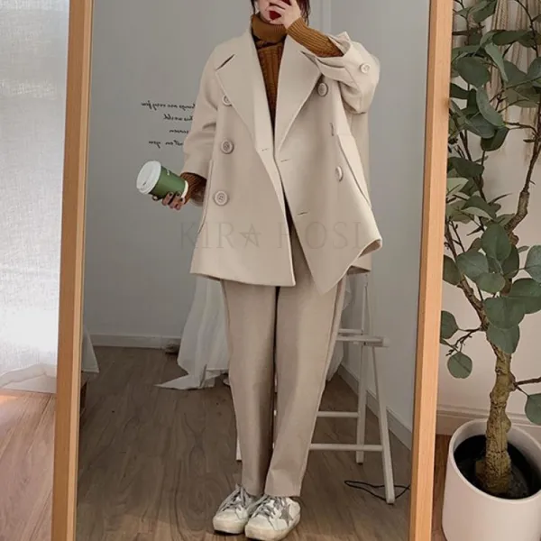 Kirahosi 스페셜 겨울 여성 하프 모직 코트 패션 점퍼 상의 여자 트렌치 정장 코트 외투 빅사이즈 151 Cm 11 Rlj7ygl