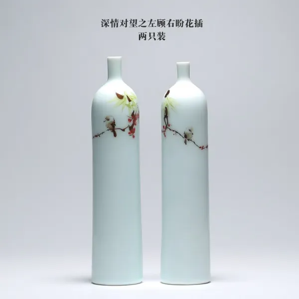 오렌지포레스트 수공 꽃병 삼근당 도자기꽃 보틀 경덕진 핸드메이드 도예 독창적 티 기예 진열 장식품 S73012, 정답게 두리번거리다 꽃꽂이 2 개입