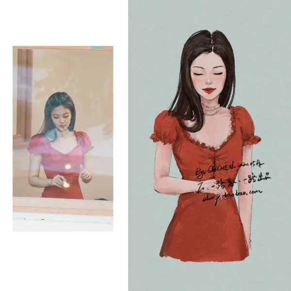 미니스커트 jennie동일한타입 스퀘어칼라 복고 체리 옷치마 유럽풍 여신스타일 분위기있는 법식 개성 짧은치마