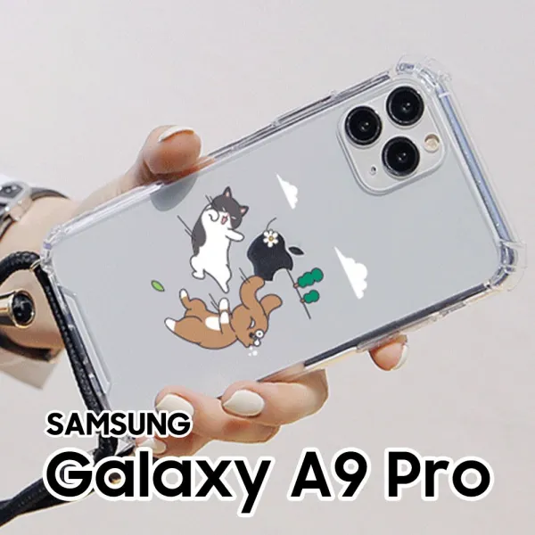 휴대용 액션냥이댕이 갤럭시A9프로폰스트랩 젤하드케이스~~