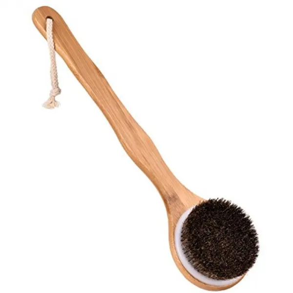 천연 말의 갈기가 달린 고급스러운 대나무 샤워 바디 브러시 긴 핸들이 달린 목욕용 드라이 브러시 건성 피부 닦기 샤워 및 목욕 셀 룰 라이트 감소 피부 각질 제거에 빠뜨릴 수없는 한 제품., 1