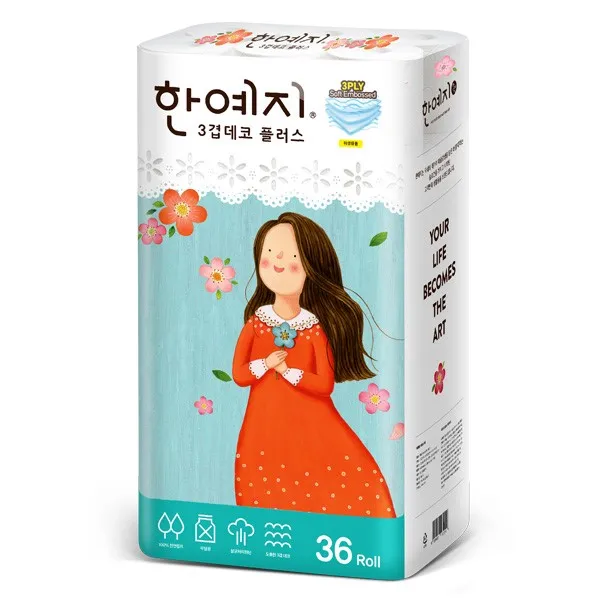  한예지 천연펄프 3겹 데코 화장지 27m 36롤 X 1팩 3겹 데코 화장지 27m 36롤 28487090 