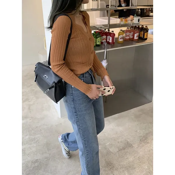 긴소매가디건 조촐하게 잡아당기다 출품 귤 디자인감각 어깨끈 트임 상의 초 가을 2429092633