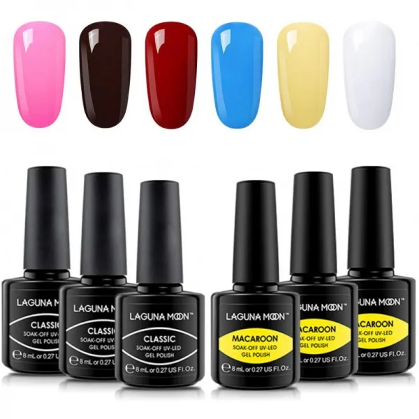 라구나문 젤 네일 폴리쉬 혼합 6가지 컬러 핑크 브라운 레드 블루 옐로우 화이트로 Sockch Off Uv Led 매니큐어 세트 네일 1 단일옵션