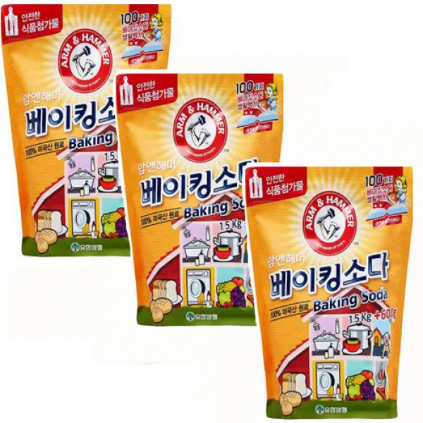 암앤헤머!! 베이킹소다 대용량1.5kg+600g 제습 탈취 청소 오염제거 주방세척 소독, 3개