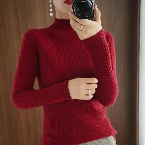 스웨터니트이너셔츠 트렌드 반폴라 여성 겨울 가을 이너웨어 슬림 솔리드 무지 두꺼운 보온 풀오버 후드 2399741389