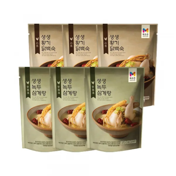 eTV 목우촌 생생삼계탕 6팩 세트 (녹두삼계탕 3팩+황기닭백숙 3팩), 1