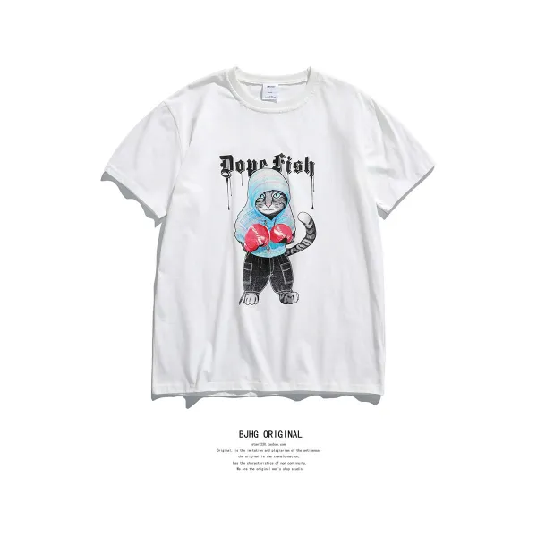 Dipylon 남성 시원한 티셔츠 는 뒷이야기여름 반팔 남풍 루즈핏 복싱 고양이