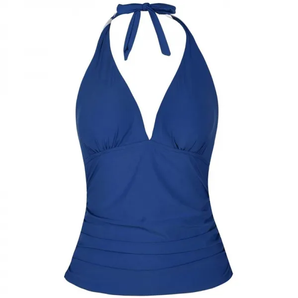 힐러 여자 급락 V 넥 고삐 수영 탑 Shirred Tankini 탑 블루 10
