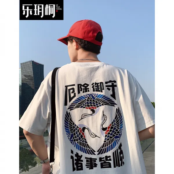 악월 동월동 악월 뚱보형 조패 대마 남장 2019여름 신상 순면 반팔 티셔츠는 개성 청년학생들의 글씨체 헐렁한 5 부 소매체인인 힙합, 단일상품